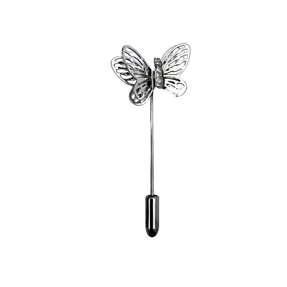 Butterfly Stick Pin Silver Tone Filigree Lapel Hat Jewelry Whimsical Nature